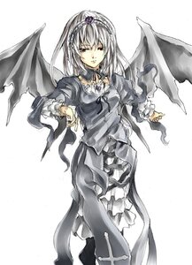 Rating: Safe Score: 0 Tags: 1girl bat_wings closed_mouth cowboy_shot detached_collar dress expressionless frilled_sleeves frills full_body image kurokoeda long_hair long_sleeves looking_at_viewer rose rozen_maiden silver_hair simple_background solo standing suigintou white_background wings User: admin