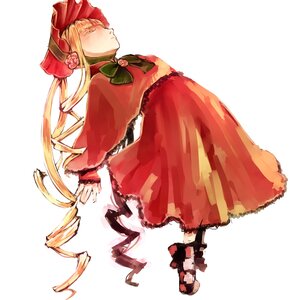 Rating: Safe Score: 0 Tags: 1girl blonde_hair bonnet bow dress drill_hair flower full_body green_eyes image long_hair long_sleeves rose shinku solo twintails white_background yellow_eyes User: admin