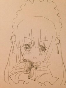 Rating: Safe Score: 0 Tags: 1girl blush eyebrows_visible_through_hair holding image looking_at_viewer maid_headdress monochrome parted_lips photo shinku simple_background solo traditional_media User: admin