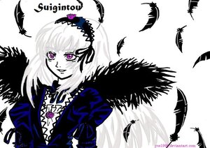 Rating: Safe Score: 0 Tags: 1girl bird black_feathers black_wings crow dress feathered_wings feathers flower hairband image long_hair long_sleeves looking_at_viewer purple_eyes rose smile solo suigintou wings User: admin