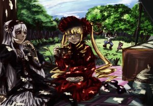 Rating: Safe Score: 0 Tags: 2girls blonde_hair bonnet cup day dress image long_hair long_sleeves multiple_girls outdoors pair shinku silver_hair sitting sleeping suigintou tea teacup tree twintails User: admin