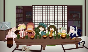 Rating: Safe Score: 0 Tags: 6+girls blonde_hair bookshelf bow brown_hair bunny dress eating food fruit hat image indoors long_hair multiple multiple_girls short_hair shouji sitting sliding_doors smile table tagme tatami television User: admin