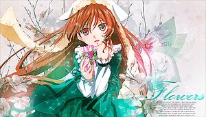 Rating: Safe Score: 0 Tags: 1girl brown_eyes brown_hair dress flower green_dress holding image long_hair long_sleeves looking_at_viewer ribbon solo suiseiseki very_long_hair User: admin