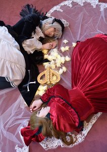 Rating: Safe Score: 0 Tags: 2girls blonde_hair bow closed_eyes doll_joints dress flower gothic_lolita hairband lolita_fashion long_sleeves lying multiple_cosplay multiple_girls on_side shinku sleeping tagme User: admin
