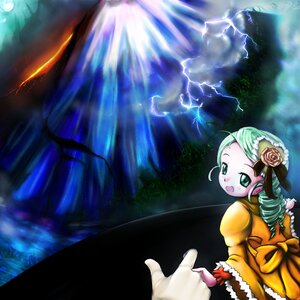 Rating: Safe Score: 0 Tags: 1girl dress drill_hair fire flower green_eyes green_hair image kanaria long_sleeves looking_back night pink_rose rose solo twin_drills User: admin