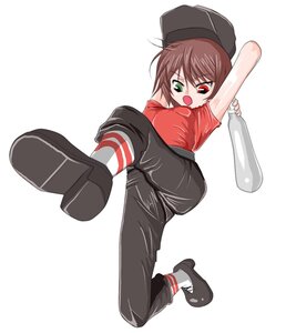 Rating: Safe Score: 0 Tags: 1girl :o brown_hair full_body green_eyes hangaku hat heterochromia image open_mouth pants red_eyes shirt short_hair solo souseiseki striped striped_legwear vertical_stripes User: admin