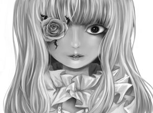 Rating: Safe Score: 0 Tags: 1girl auto_tagged bangs eyelashes flower greyscale image kirakishou lips long_hair looking_at_viewer monochrome portrait rose solo User: admin