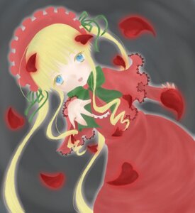 Rating: Safe Score: 0 Tags: 1girl blonde_hair blue_eyes blush bow bowtie dress flower green_bow heart image long_hair long_sleeves looking_at_viewer open_mouth petals red_dress rose_petals shinku solo twintails User: admin