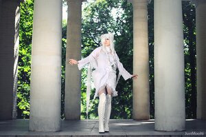 Rating: Safe Score: 0 Tags: 1girl animal_ears boots dress kirakishou long_hair long_sleeves nature outdoors outstretched_arms solo standing thighhighs white_dress white_hair wide_sleeves User: admin