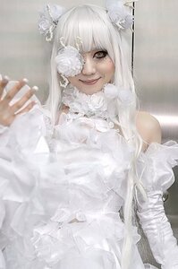 Rating: Safe Score: 0 Tags: 1girl animal_ears bangs bare_shoulders dress flower gloves grey_eyes hair_ornament kirakishou lips long_hair smile solo wedding_dress white_dress white_gloves white_hair white_rose white_theme User: admin