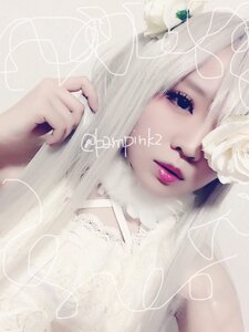Rating: Safe Score: 0 Tags: 1girl close-up eyelashes face flower hair_flower hair_ornament hands kirakishou lips long_hair looking_at_viewer nail_polish portrait purple_eyes rose solo white_flower white_hair white_rose User: admin