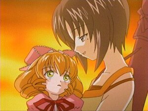 Rating: Safe Score: 0 Tags: 2girls auto_tagged bow brown_hair drill_hair green_eyes hair_bow hina_ichigo hinaichigo image kashiwaba_tomoe multiple_girls orange_background ribbon short_hair solo User: admin