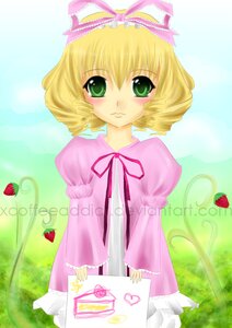 Rating: Safe Score: 0 Tags: 1girl apple auto_tagged blonde_hair blush cake cherry dress food fruit green_eyes hina_ichigo hinaichigo image long_sleeves looking_at_viewer pink_bow pink_dress ribbon short_hair solo strawberry User: admin