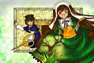 Rating: Safe Score: 0 Tags: 2girls blue_dress brown_hair collar dress frills green_dress green_eyes hat head_scarf heterochromia image long_hair long_sleeves looking_at_viewer multiple_girls open_mouth pair red_eyes siblings sisters souseiseki suiseiseki twins twintails very_long_hair watering_can User: admin