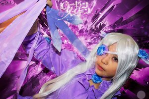 Rating: Safe Score: 0 Tags: 1girl barasuishou blue_flower blue_rose dark_skin eyepatch flower gloves hair_ornament long_hair makeup purple_flower purple_rose rose solo weapon User: admin