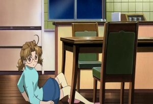 Rating: Safe Score: 0 Tags: 1girl antenna_hair blush brown_eyes brown_hair desk glasses human indoors long_sleeves looking_back sakurada_nori screenshot sitting skirt solo thighhighs white_legwear window User: admin