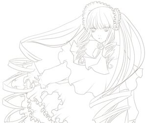 Rating: Safe Score: 0 Tags: 1girl blush bow dress drill_hair frills greyscale image lineart long_hair long_sleeves monochrome shinku solo striped twin_drills very_long_hair User: admin