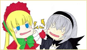 Rating: Safe Score: 0 Tags: 2girls black_wings blonde_hair blue_eyes blush_stickers bonnet bow bowtie dress flower hairband image long_hair long_sleeves multiple_girls open_mouth pair rose shinku suigintou tears User: admin