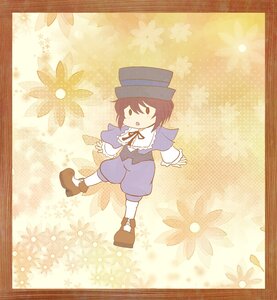 Rating: Safe Score: 0 Tags: 1boy border brown_hair hat image long_sleeves shoes short_hair shorts solo souseiseki white_legwear User: admin