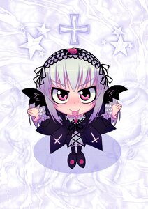 Rating: Safe Score: 0 Tags: 1girl black_hairband black_wings blush chibi cross dress flower frills gothic_lolita hairband image lolita_fashion lolita_hairband long_sleeves looking_at_viewer pink_eyes rose silver_hair snowflakes solo star_(symbol) suigintou tongue wings User: admin
