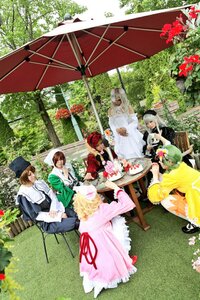 Rating: Safe Score: 0 Tags: 6+girls blonde_hair brown_hair closed_eyes dress flower green_hair hat inubashiri_momiji japanese_clothes long_hair multiple_cosplay multiple_girls pink_dress short_hair sitting smile tagme tree User: admin