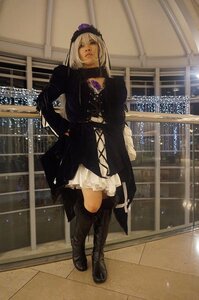 Rating: Safe Score: 0 Tags: 1girl black_dress boots dress gothic_lolita indoors lips lipstick railing solo standing suigintou weapon User: admin