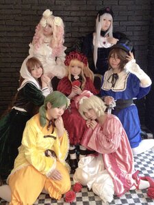 Rating: Safe Score: 0 Tags: argyle argyle_background argyle_legwear blonde_hair brown_hair checkered checkered_background checkered_floor dress flower green_hair hair_ornament hat hood long_hair multiple_boys multiple_cosplay multiple_girls rose short_hair tagme User: admin