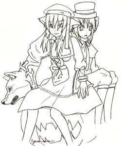 Rating: Safe Score: 0 Tags: 2girls animal_ears dog dress greyscale hat image long_hair long_sleeves looking_at_viewer monochrome multiple_girls pair sitting smile souseiseki suiseiseki wolf User: admin