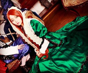 Rating: Safe Score: 0 Tags: 1girl dress green_dress green_eyes heterochromia hood long_hair long_sleeves multiple_cosplay red_eyes red_hair suiseiseki tagme User: admin