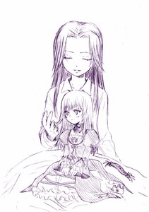 Rating: Safe Score: 0 Tags: 2girls closed_eyes dress image kakizaki_megu long_hair long_sleeves monochrome multiple_girls smile solo suigintou wide_sleeves User: admin