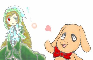 Rating: Safe Score: 0 Tags: blonde_hair bow collar dress green_dress green_eyes head_scarf heart heterochromia image long_sleeves open_mouth red_eyes simple_background solo suiseiseki white_background User: admin