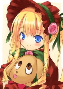 Rating: Safe Score: 0 Tags: 1girl 86800 blonde_hair blue_eyes blush bonnet bow bowtie dress flower green_bow hair_ribbon hat image inou_shin kunkun long_hair long_sleeves looking_at_viewer photoshop_(medium) pink_flower pink_rose ribbon rose rozen_maiden shinku sidelocks smile solo twintails upper_body User: admin