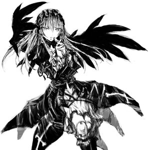 Rating: Safe Score: 0 Tags: 1girl auto_tagged dress frills greyscale hairband image long_hair long_sleeves monochrome rose solo suigintou wings User: admin