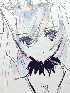Rating: Safe Score: 0 Tags: 1girl close-up eyebrows_visible_through_hair face hariruri image looking_at_viewer monochrome partially_colored solo souseiseki User: admin