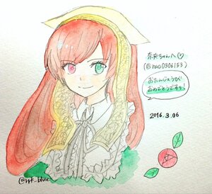 Rating: Safe Score: 0 Tags: 1girl green_eyes heterochromia image leaf long_hair looking_at_viewer pink_hair ribbon smile solo suiseiseki traditional_media twitter_username upper_body User: admin