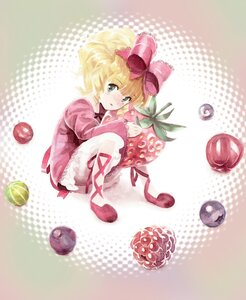 Rating: Safe Score: 0 Tags: 1girl absurdres ball blonde_hair blueberry blush bow commentary_request dress drill_hair food fruit green_eyes hair_bow highres hina_ichigo hinaichigo image missacula pantyhose pink_bow polka_dot polka_dot_background raspberry rozen_maiden short_hair solo strawberry User: admin