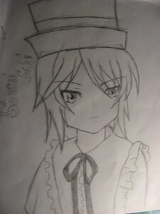 Rating: Safe Score: 0 Tags: 1girl closed_mouth eyebrows_visible_through_hair frills frown greyscale hat image looking_at_viewer monochrome neck_ribbon photo ribbon short_hair solo souseiseki traditional_media User: admin