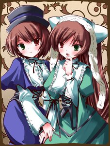 Rating: Safe Score: 0 Tags: 2girls blue_dress blush brown_hair dress frills green_dress green_eyes hat head_scarf heterochromia image long_hair long_sleeves looking_at_viewer multiple_girls open_mouth pair red_eyes rozen_maiden shinshin short_hair siblings sisters souseiseki suiseiseki twins very_long_hair User: admin