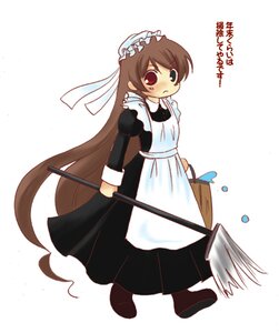 Rating: Safe Score: 0 Tags: 1girl apron blush broom brown_hair dress enmaided full_body heterochromia image long_hair long_sleeves maid red_eyes solo suiseiseki very_long_hair white_background User: admin