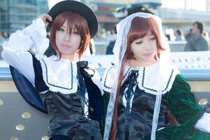 Rating: Safe Score: 0 Tags: 2girls blurry blurry_background brown_hair depth_of_field dress green_eyes hat heterochromia indoors lips long_sleeves looking_at_viewer multiple_cosplay multiple_girls red_eyes short_hair smile suiseiseki tagme upper_body User: admin