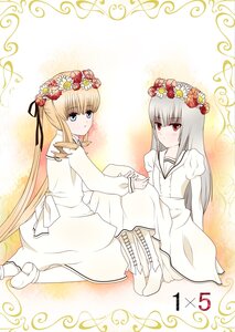 Rating: Safe Score: 0 Tags: 2girls blonde_hair blue_eyes blush dress flower hair_flower hair_ornament head_wreath image kneeling long_hair multiple_girls pair red_eyes rose shinku sitting suigintou very_long_hair User: admin