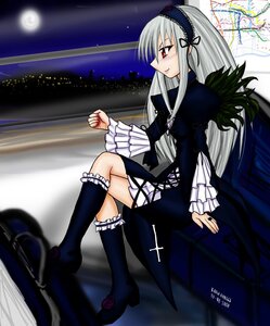 Rating: Safe Score: 0 Tags: 1girl cross dress flower frills full_body full_moon hairband image leg_garter long_hair long_sleeves moon night red_eyes rose silver_hair sitting sky solo suigintou wings User: admin