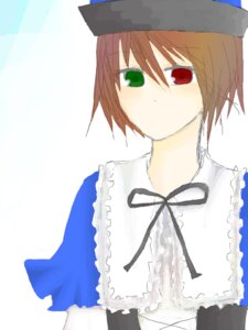 Rating: Safe Score: 0 Tags: 1girl black_ribbon brown_hair collar frills green_eyes hat heterochromia image long_sleeves looking_at_viewer red_eyes ribbon short_hair simple_background solo souseiseki suiseiseki upper_body white_background User: admin