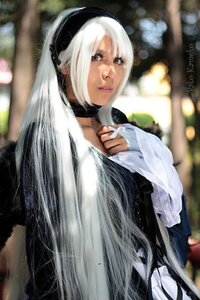 Rating: Safe Score: 0 Tags: 1girl black_choker black_eyes blurry blurry_background choker depth_of_field dress lips long_hair looking_at_viewer solo suigintou white_hair User: admin