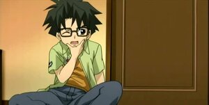 Rating: Safe Score: 0 Tags: 1boy black_hair glasses human looking_at_viewer one_eye_closed open_mouth pants sakurada_jun screenshot shirt short_sleeves sitting solo User: admin