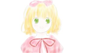 Rating: Safe Score: 0 Tags: 1girl bangs blonde_hair blush bow eyebrows_visible_through_hair green_eyes hair_bow hinaichigo image looking_at_viewer open_mouth short_hair simple_background solo striped striped_background striped_bow upper_body vertical_stripes white_background User: admin