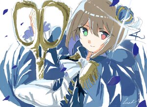 Rating: Safe Score: 0 Tags: 1girl brown_hair closed_mouth epaulettes green_eyes heterochromia holding image long_sleeves looking_at_viewer petals red_eyes short_hair smile solo souseiseki upper_body User: admin