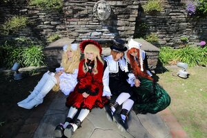 Rating: Safe Score: 0 Tags: 4girls blonde_hair boots closed_eyes dress hat long_hair multiple_cosplay multiple_girls sitting skirt tagme thighhighs User: admin