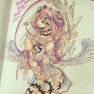 Rating: Safe Score: 0 Tags: 1girl choker dress hair_ornament image kirakishou long_hair multicolored_hair pink_hair ribbon smile solo tattoo traditional_media white_wings wings User: admin