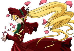 Rating: Safe Score: 0 Tags: 1girl blonde_hair bonnet cherry_blossoms closed_eyes dress flower image long_hair long_sleeves petals profile red_dress rose rose_petals shinku solo striped User: admin
